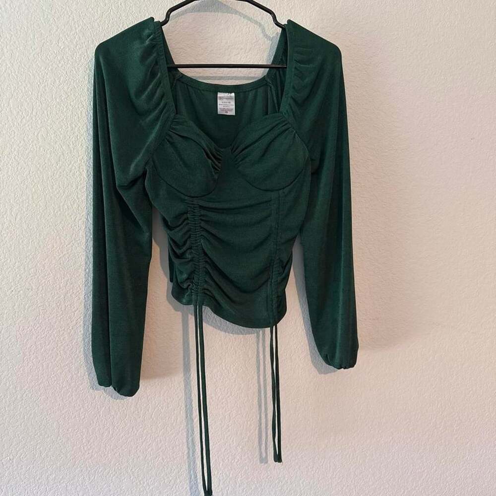 No Boundaries Ruched Long Sleeve Crop Top Size L 11-13 Green
